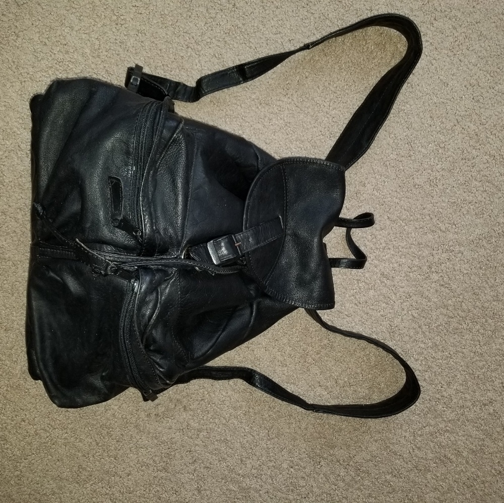 b8,219 Simon Backpack Black Leather Bag Tote Purse